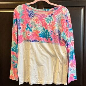 Lilly Pulitzer Pink and Blue Floral Long Sleeve Top
